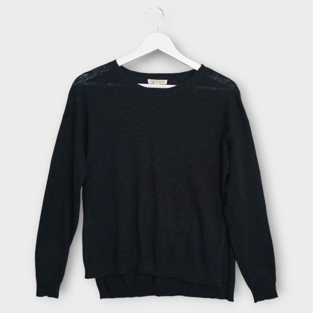 Eileen Fisher Shirt Women PP Black Minimalist Neutral Lightweight Semi Sheer Top